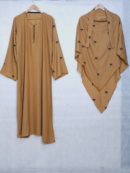 Luxury Bow Embroidered Khimar Abaya – Manjan Dual Jorjjet Fabric