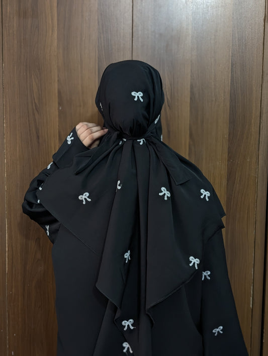Luxury Bow Embroidered Khimar Abaya – Manjan Dual Jorjjet Fabric