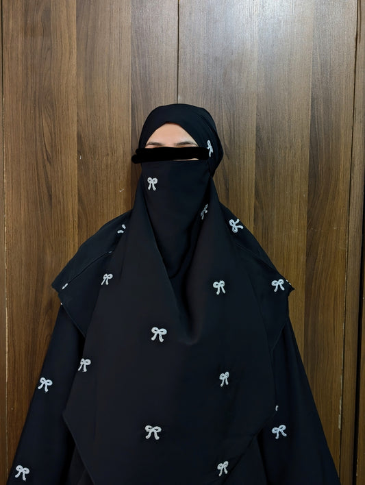 Luxury Bow Embroidered Khimar Abaya – Manjan Dual Jorjjet Fabric