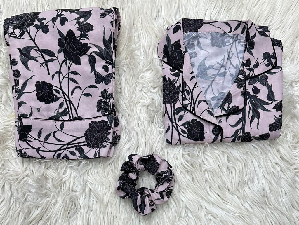 ✨ Printed Pajama Shirt Set with Matching Scrunchies! ✨