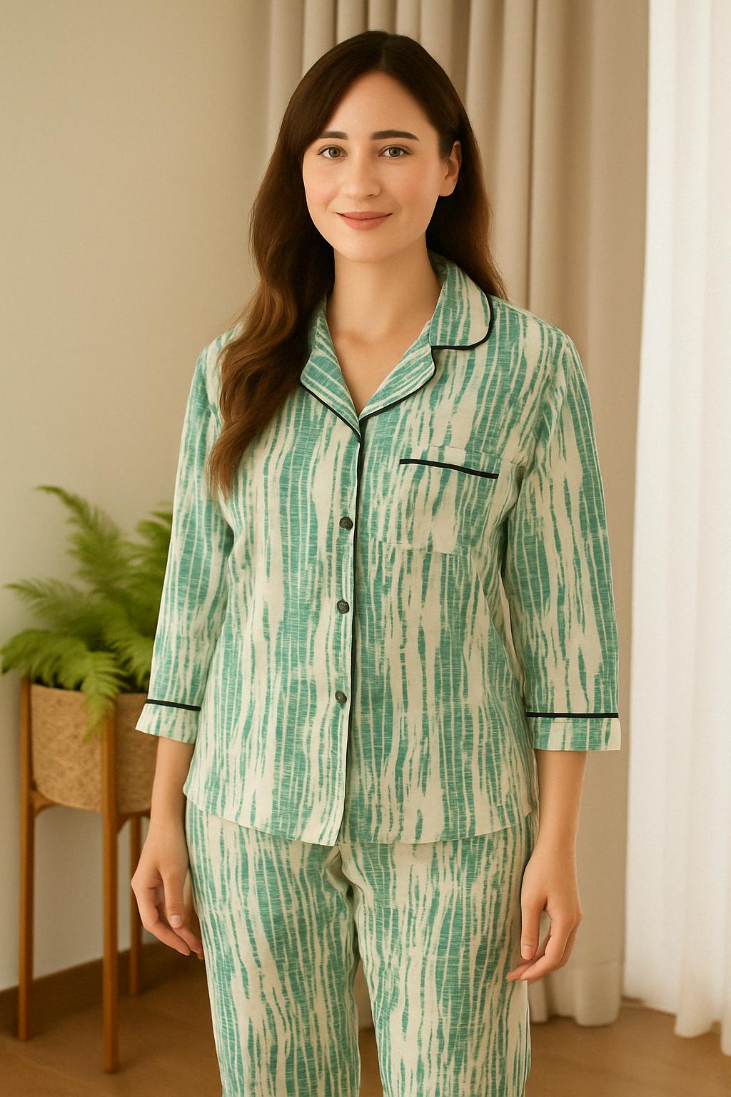 ✨ Printed Pajama Shirt Set with Matching Scrunchies! ✨