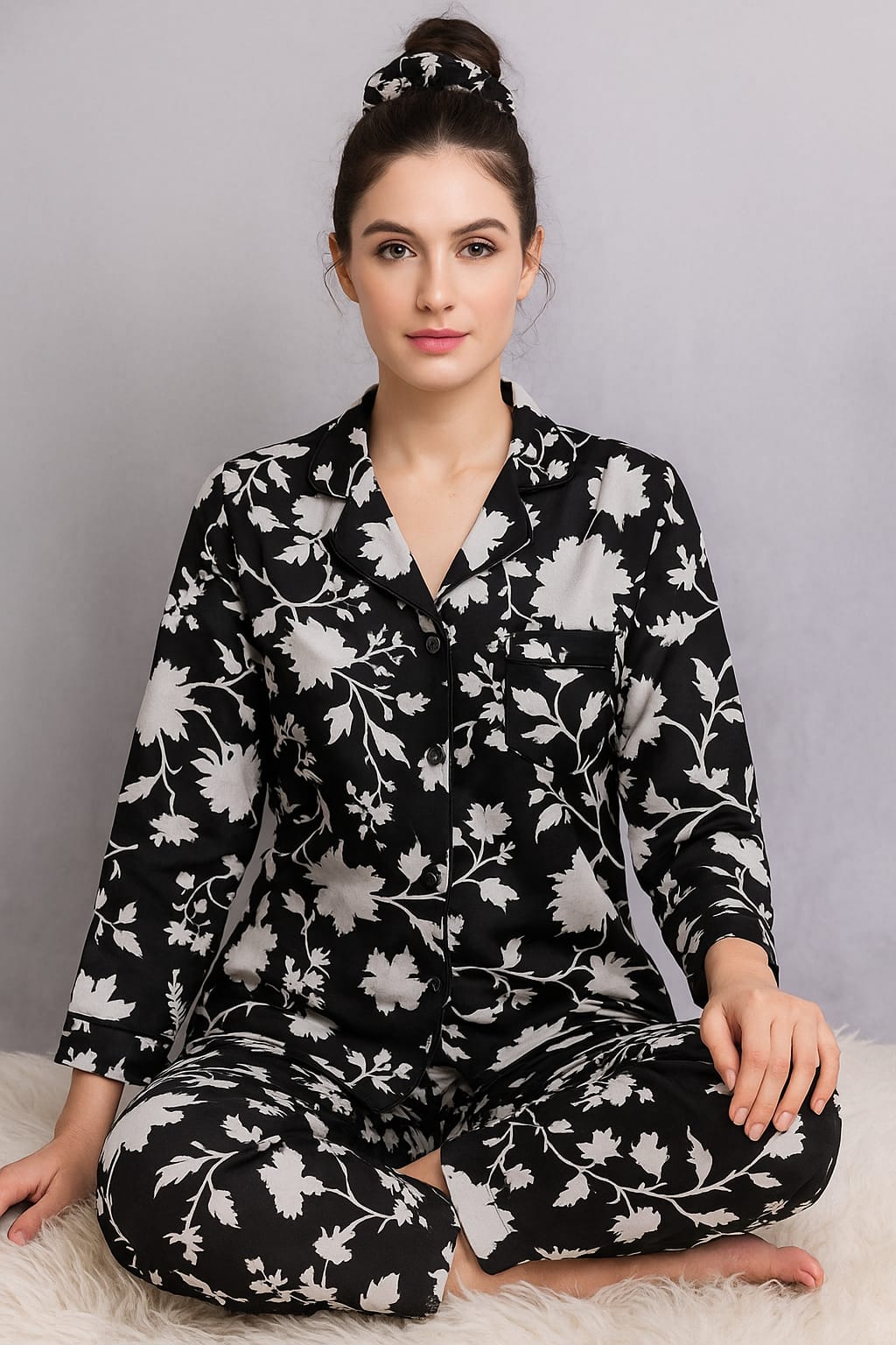 ✨ Printed Pajama Shirt Set with Matching Scrunchies! ✨