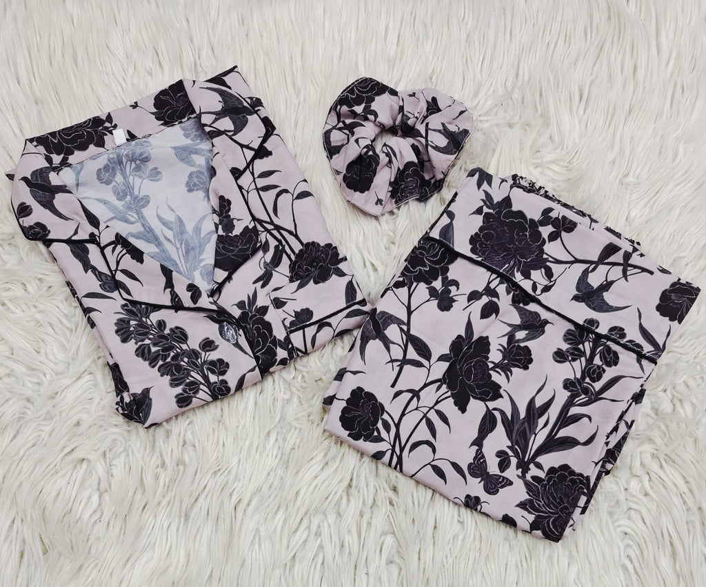 ✨ Printed Pajama Shirt Set with Matching Scrunchies! ✨