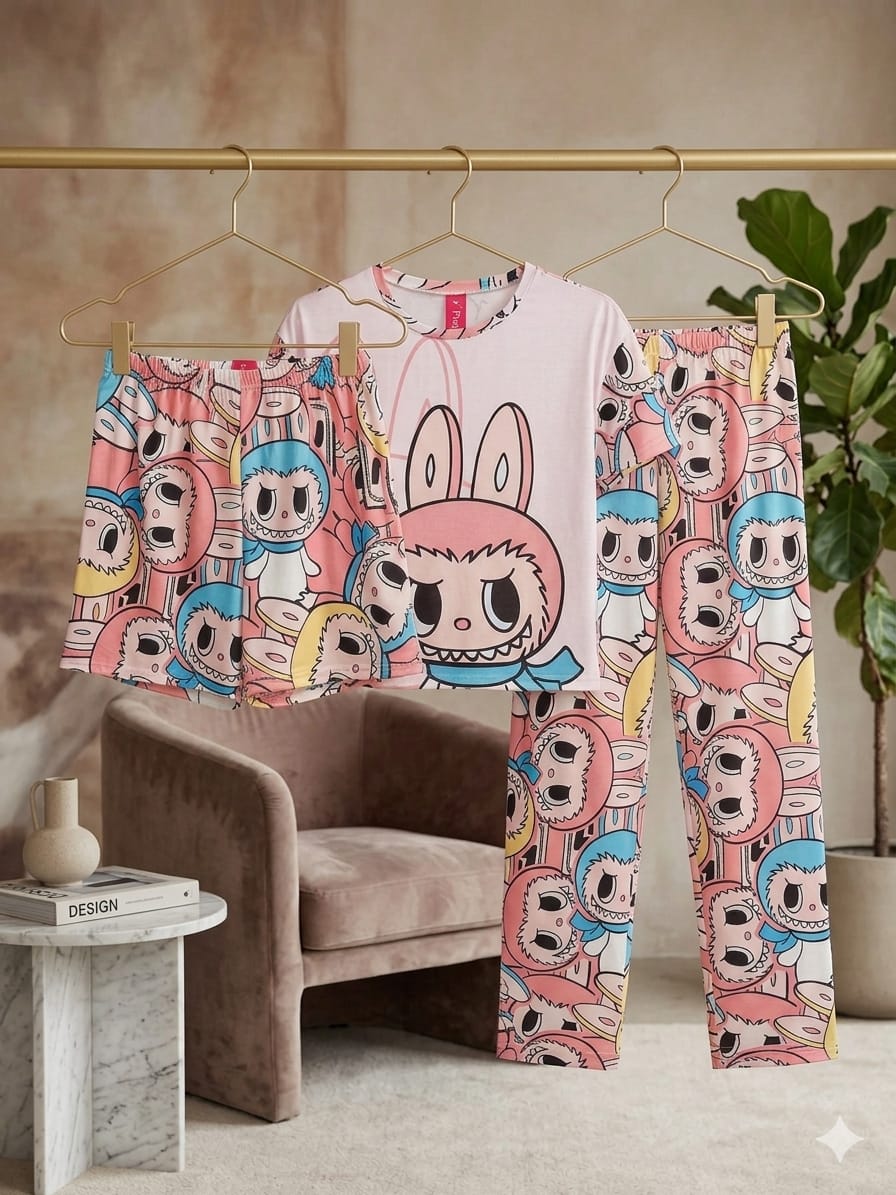 3 Piece Printed Night Suit