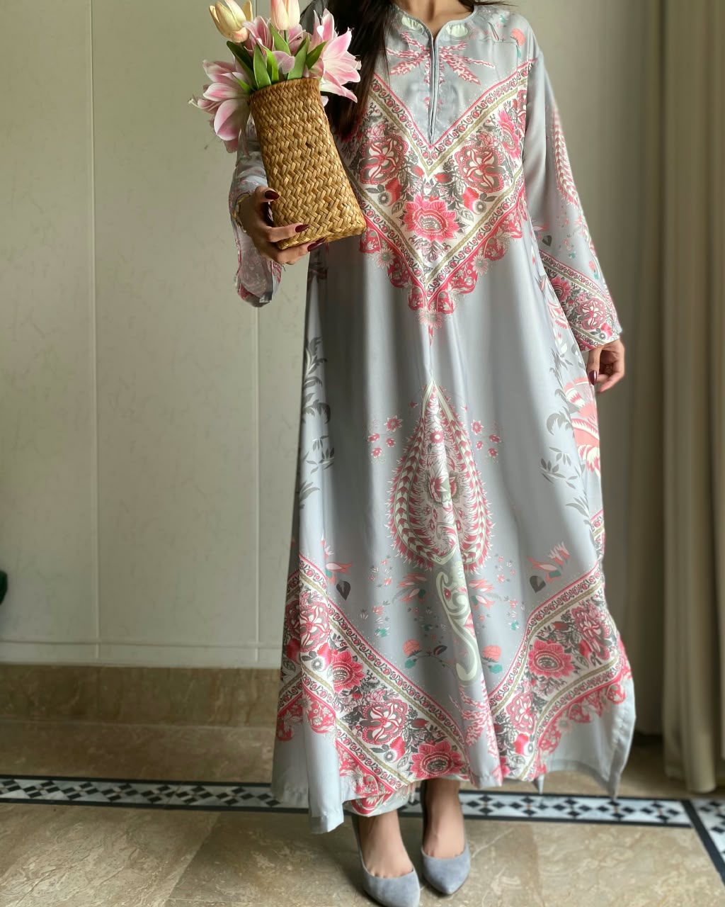 Rania Grey Digital Long 2 Piece