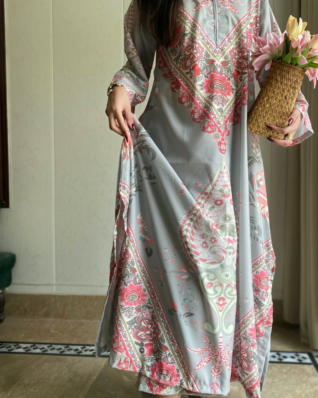 Rania Grey Digital Long 2 Piece