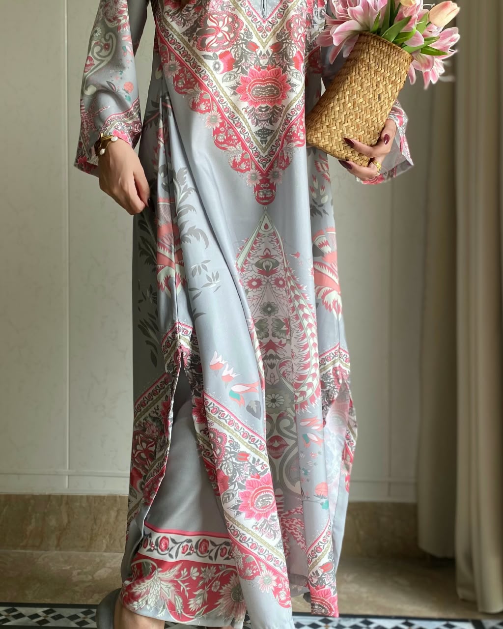 Rania Grey Digital Long 2 Piece