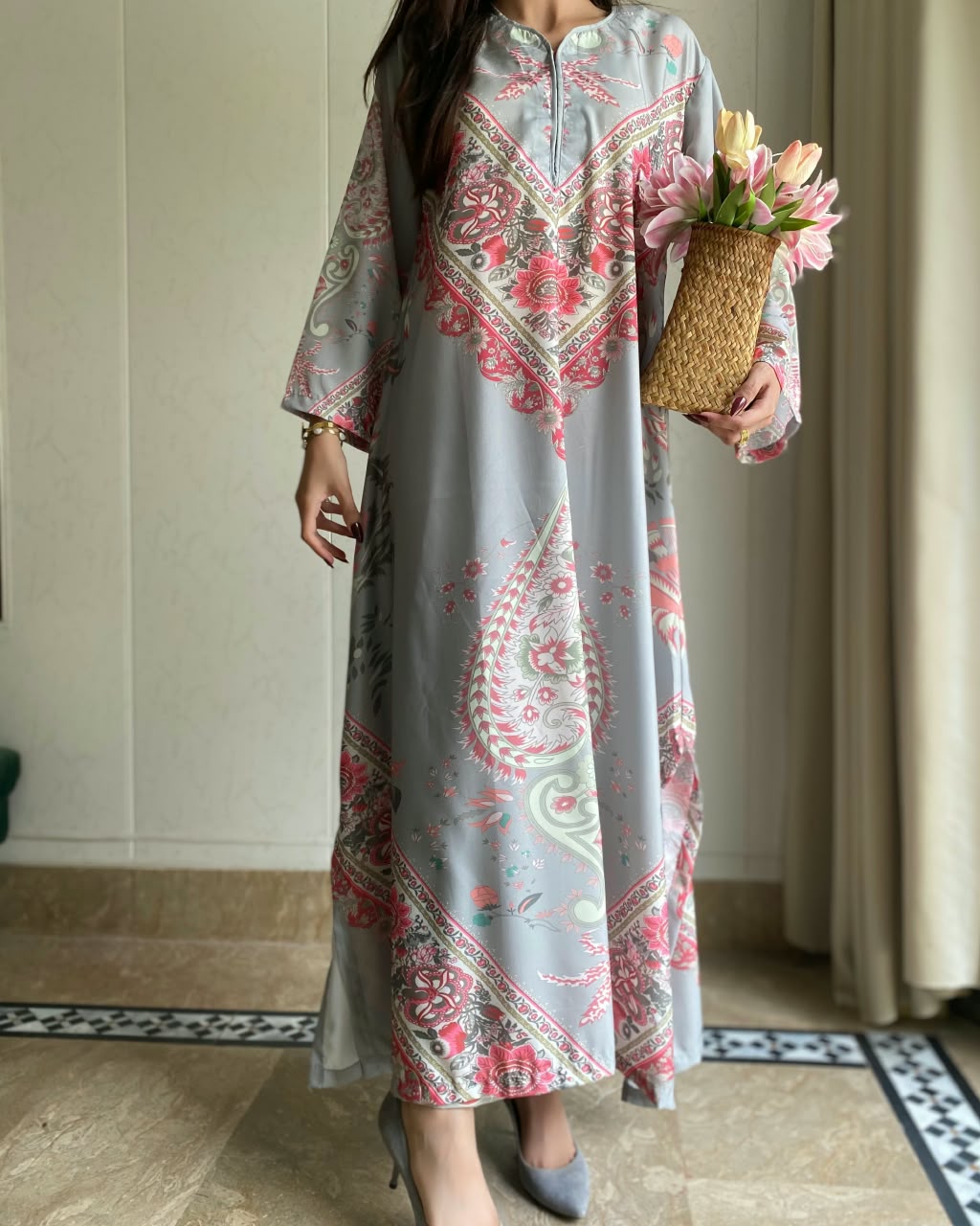 Rania Grey Digital Long 2 Piece