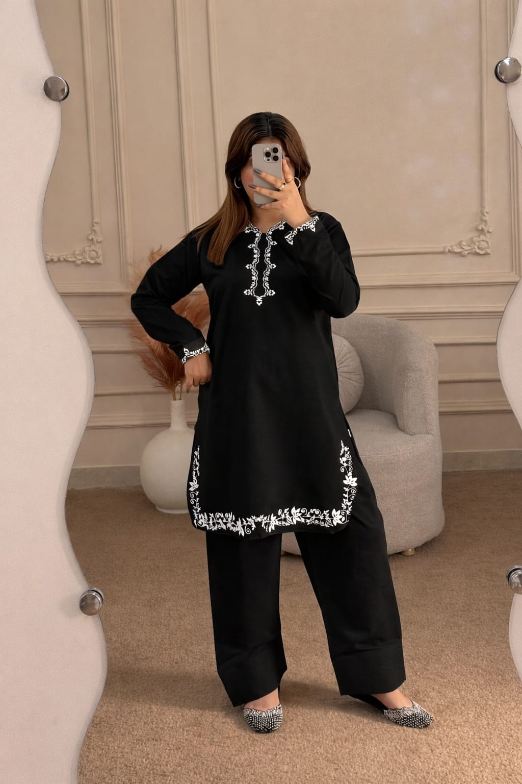 Embroidered Kurta Set & Farshi Shalwar